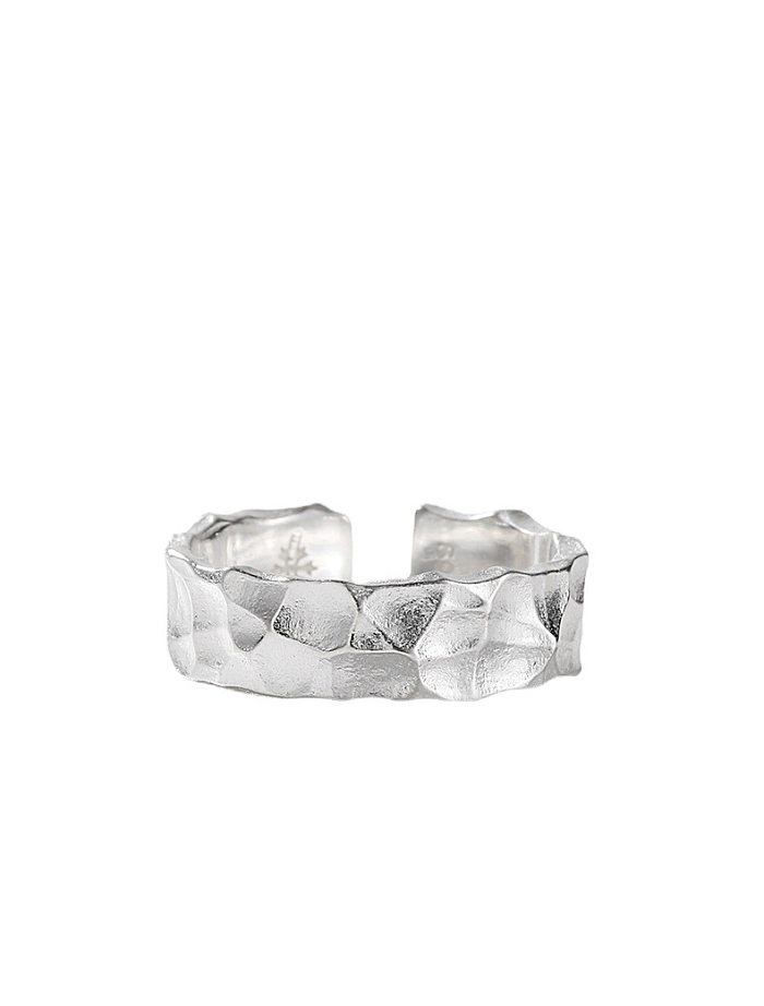Retro Irregular Copper Plating Pleated Silver Plated Open Ring
