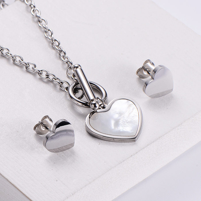 Moda simples para fivela conjunto de brincos de colar com pingente em forma de coração