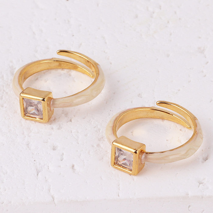 Elegant Streetwear Geometric Copper Inlay Zircon Open Rings