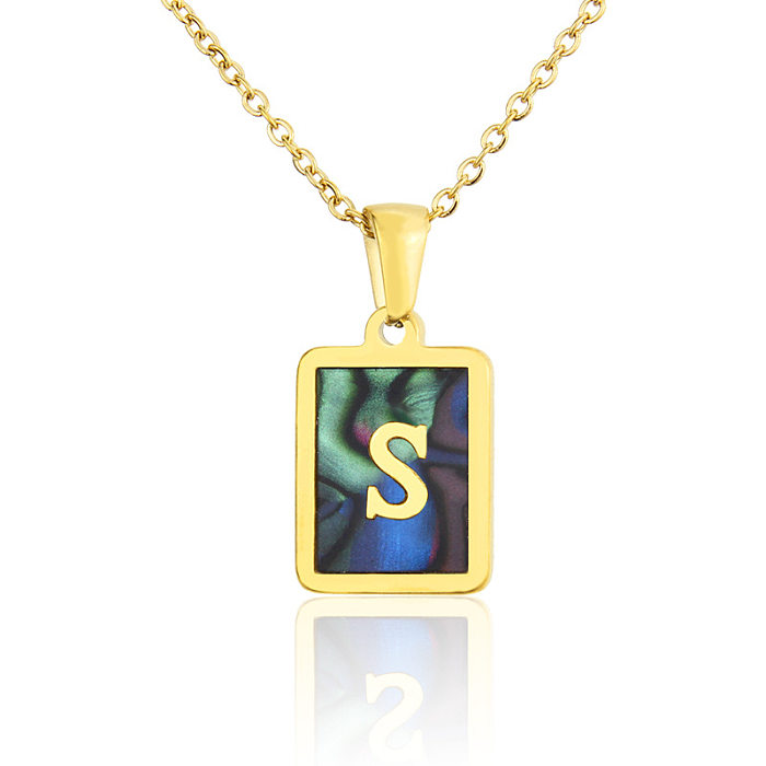 Stainless Steel Square Shell 26 Letter Necklace