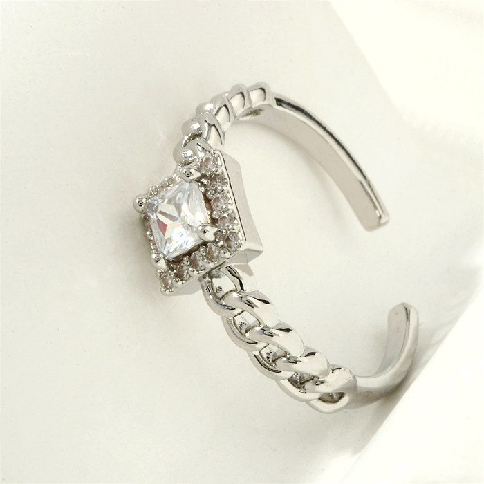 Casual Square Water Droplets Heart Shape Copper Plating Inlay Zircon 18K Gold Plated Open Rings