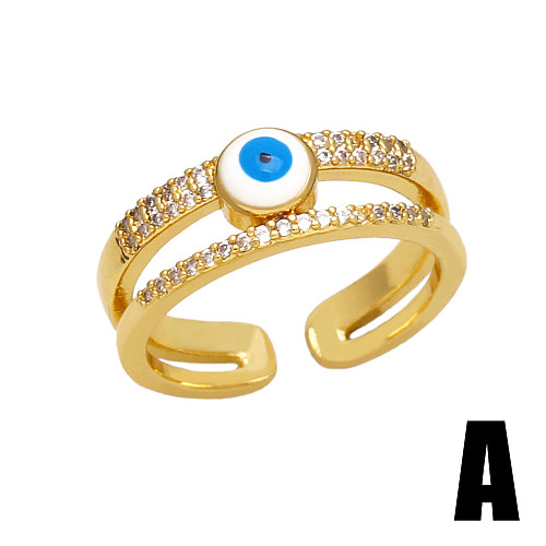 Original Design Vintage Style Fashion Devil'S Eye Copper Plating Inlay Zircon 18K Gold Plated Open Rings
