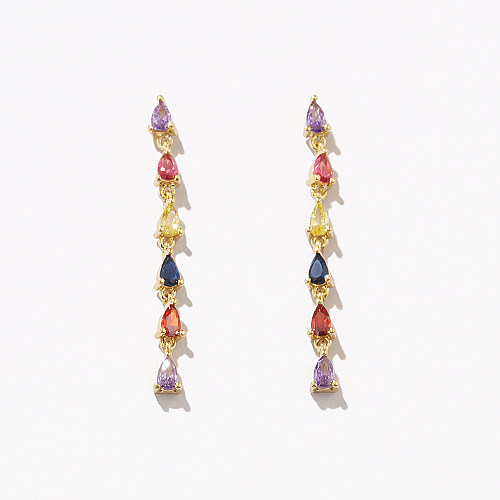 Boucles d'oreilles rétro gouttelettes d'eau en cuivre plaqué or Zircon, 1 paire