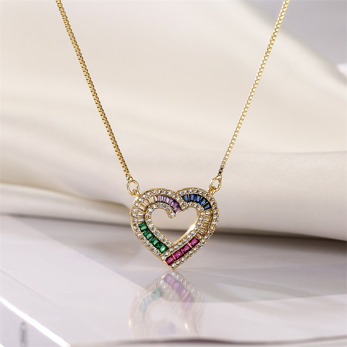 Fashion Heart Shape Copper Enamel Zircon Pendant Necklace 1 Piece