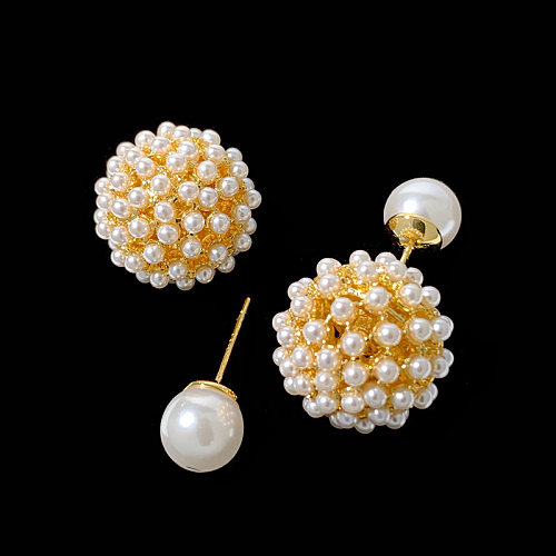 1 par de pendientes de perlas artificiales de cobre con incrustaciones de bolas retro