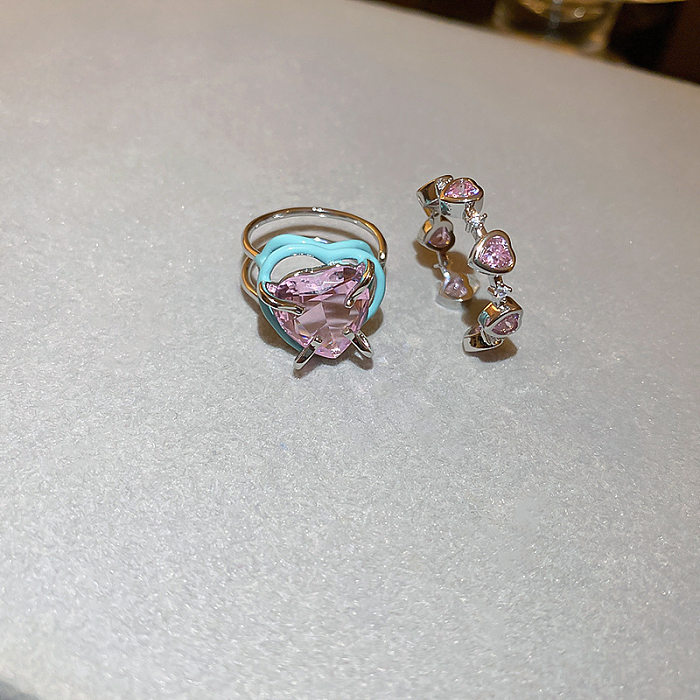Anéis de zircão embutidos de cobre em formato de coração da moda 1 peça