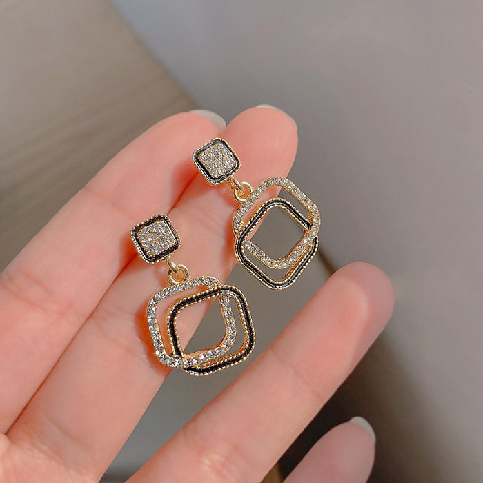 1 Pair Elegant Square Plating Inlay Copper Artificial Diamond Drop Earrings
