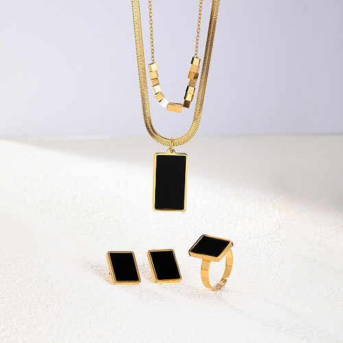 IG Style Modern Style Rectangle Stainless Steel Plastic Plating Inlay Plastic 18K Gold Plated Jewelry Set