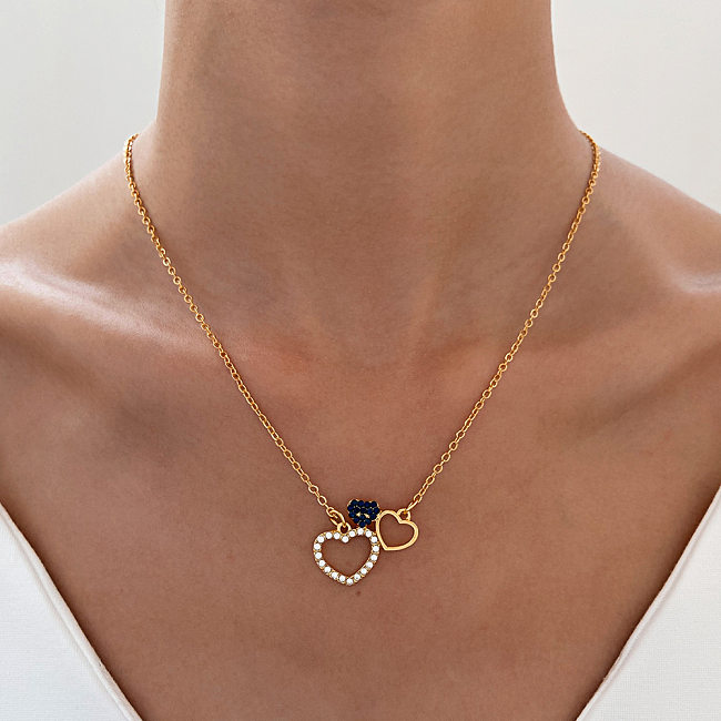 1 Piece Fashion Heart Shape Copper Inlay Artificial Diamond Pendant Necklace