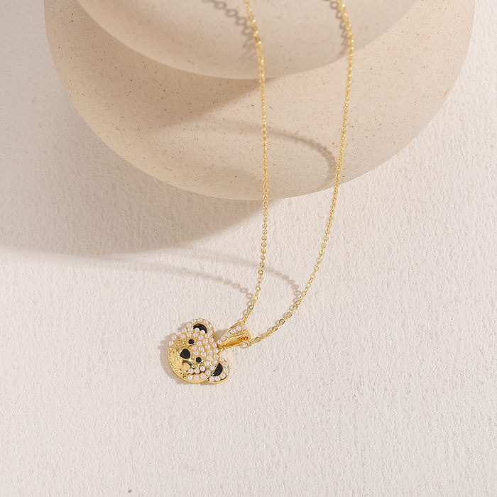 Streetwear Bear Copper 14K Gold Plated Zircon Necklace In Bulk