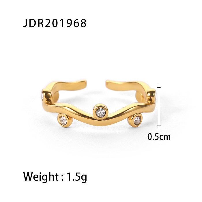 Simple Style Geometric Stainless Steel Open Ring Plating Artificial Diamond Stainless Steel Rings