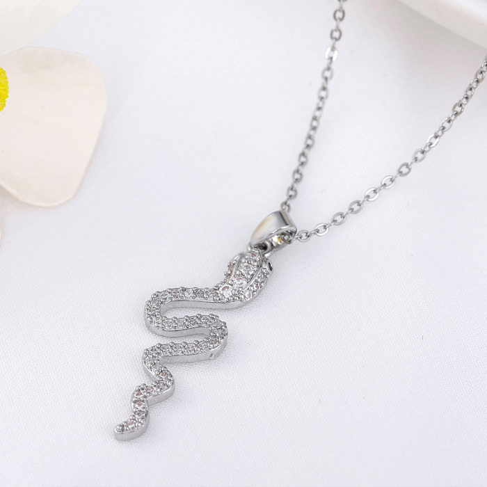 Simple Style Snake Stainless Steel Copper Inlay Zircon Pendant Necklace