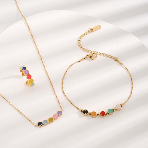 Casual Vacation Simple Style Smiley Face Titanium Steel Epoxy Plating Gold Plated Bracelets Necklace