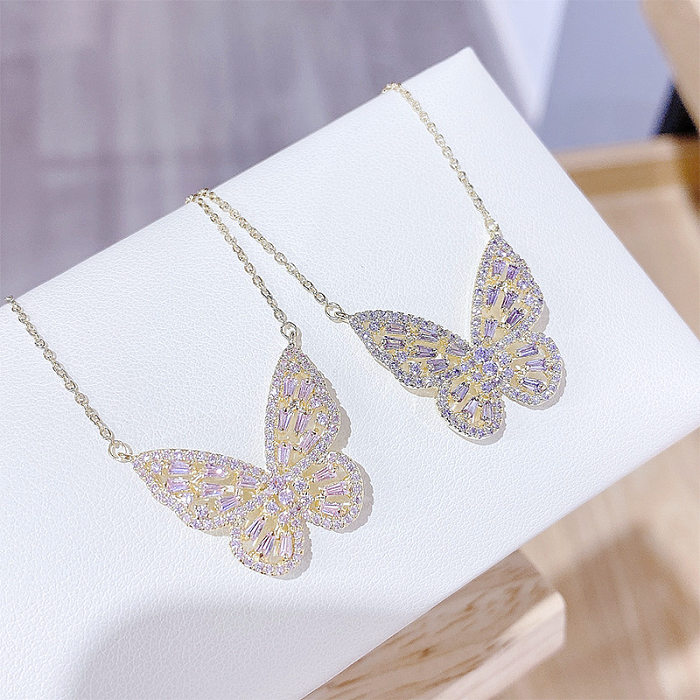 Luxurious Butterfly Copper Necklace Gold Plated Zircon Copper Necklaces 1 Piece