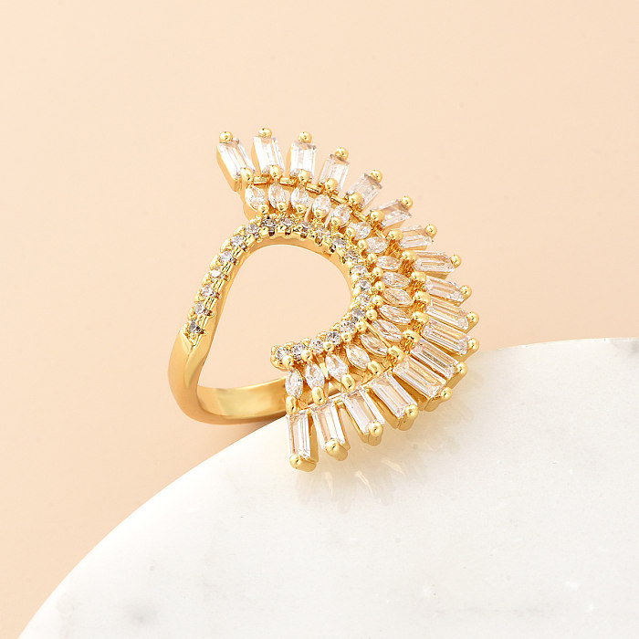 Anel aberto de cobre sol fashion chapeamento de zircão anéis de cobre 1 peça