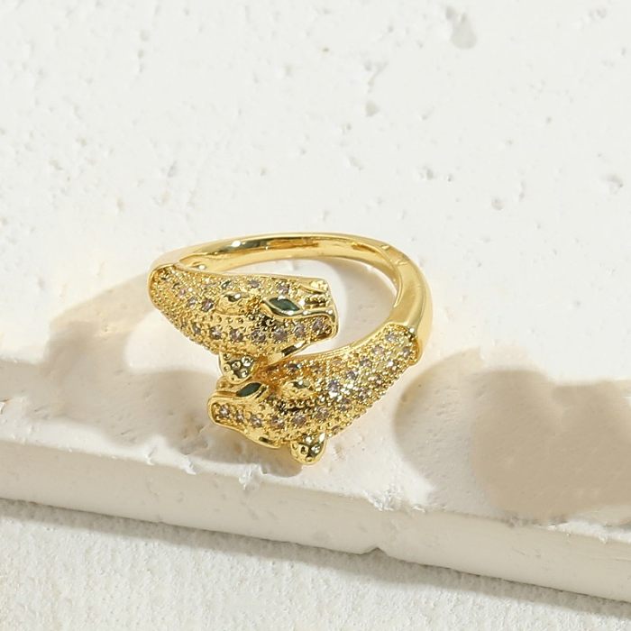 Casual estilo clássico animal cobre assimétrico chapeamento incrustação pérola zircão 14K anéis abertos banhados a ouro