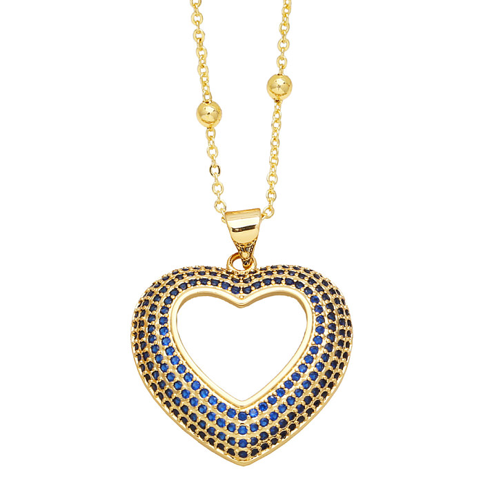 IG Style Sweet Heart Shape Copper 18K Gold Plated Zircon Pendant Necklace In Bulk