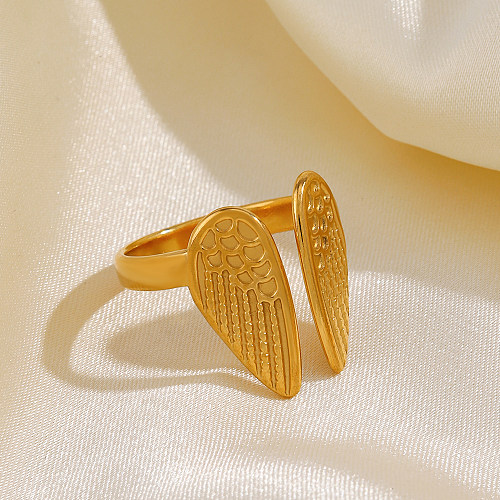 Anillos abiertos chapados en oro de 18 quilates con revestimiento de acero inoxidable con alas de estilo moderno