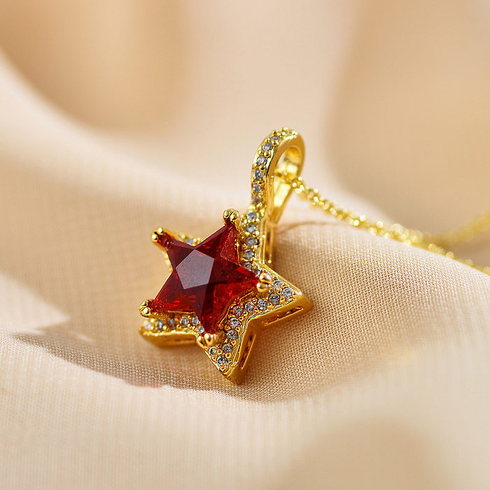 Elegante estrela brilhante chapeamento de cobre inlay zircão banhado a ouro pingente colar