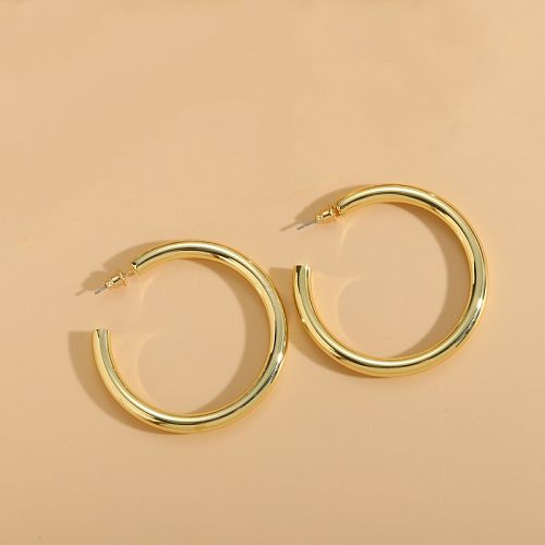 1 paire de boucles d'oreilles élégantes et luxueuses, incrustations de placage de couleur unie en cuivre et Zircon plaqué or 14 carats
