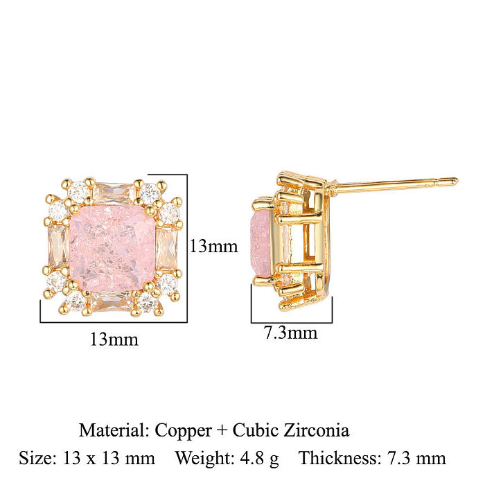 1 Pair Retro Heart Shape Inlay Copper Zircon Earrings