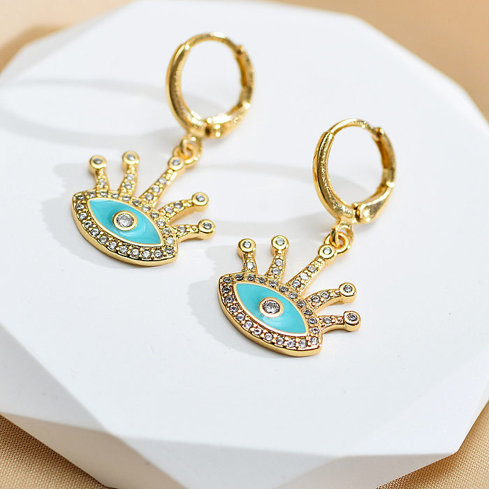 1 Pair Elegant Simple Style Devil'S Eye Enamel Inlay Copper Zircon Drop Earrings
