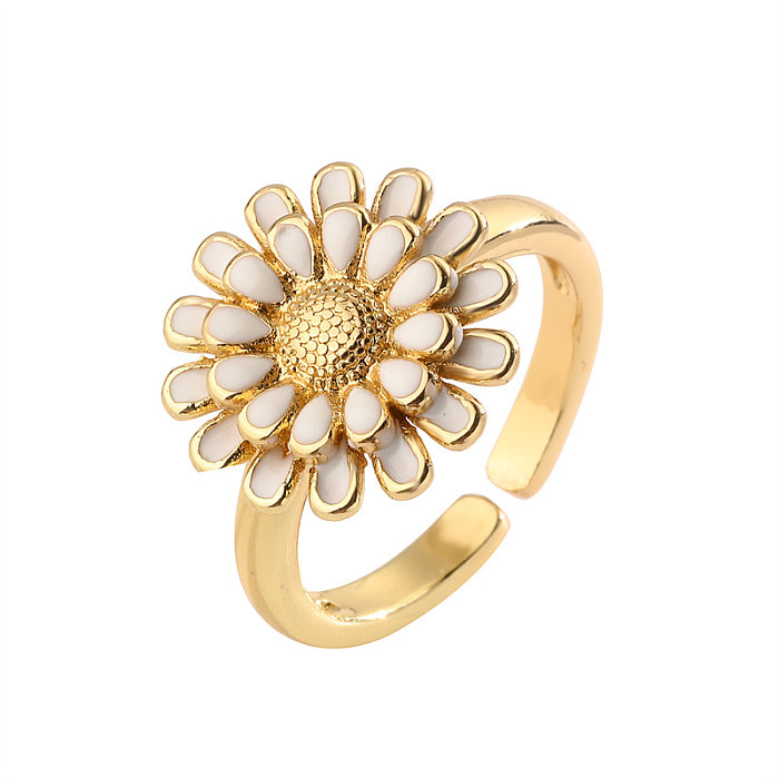 Luxuriöse offene Ringe mit vergoldeter Blumenverkupferung und Inlay-Zirkon-Vergoldung