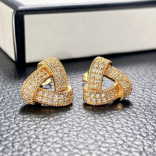 Clous d'oreilles en diamant artificiel avec incrustation de cuivre de couleur unie de style simple, 1 paire