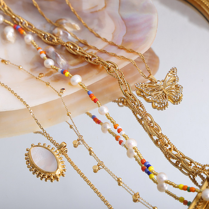 Estilo barroco férias comute borboleta geométrica titânio aço chapeamento 18k banhado a ouro pulseiras colar