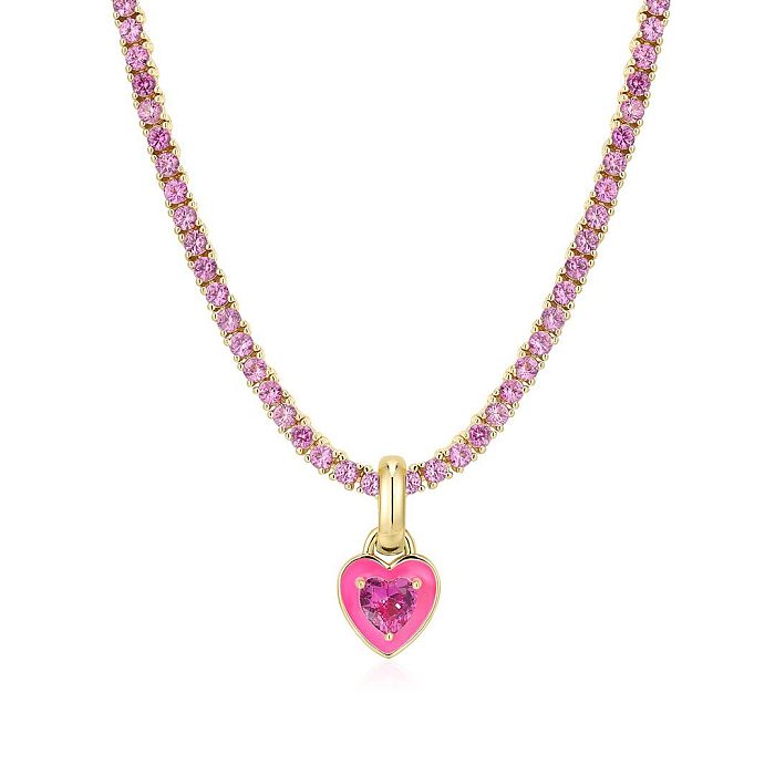 Sweet Heart Shape Copper Plating Inlay Artificial Gemstones 18K Gold Plated Pendant Necklace