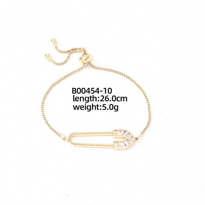 Casual Sweet Geometric Four Leaf Clover Square Copper Plating Inlay Zircon White Gold Plated Gold Plated Bracelets