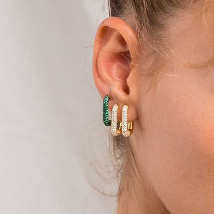 European And American S925 Silver Needle Single Fashion Inlaid Zircon Copper Geometric Square Earrings