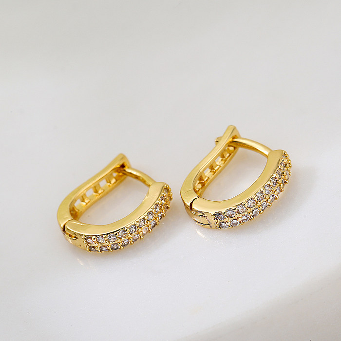 Simple Style Copper Plating 18K Gold Zircon Pearl Earrings