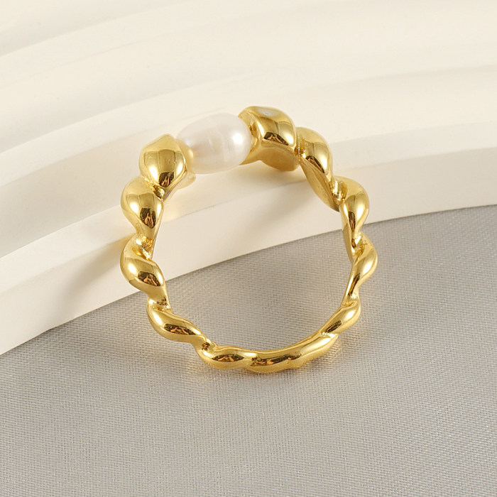 Perle irrégulière d'acier inoxydable de style français plaquant les anneaux plaqués par or 18K