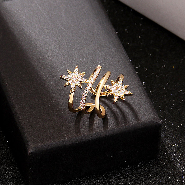 Vintage Style Fashion French Style Hexagram Copper Plating Zircon Ear Clips 1 Piece