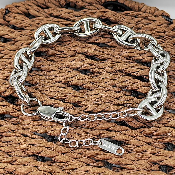 Hip-Hop Style Simple nez de cochon couleur unie en acier inoxydable placage Bracelets collier