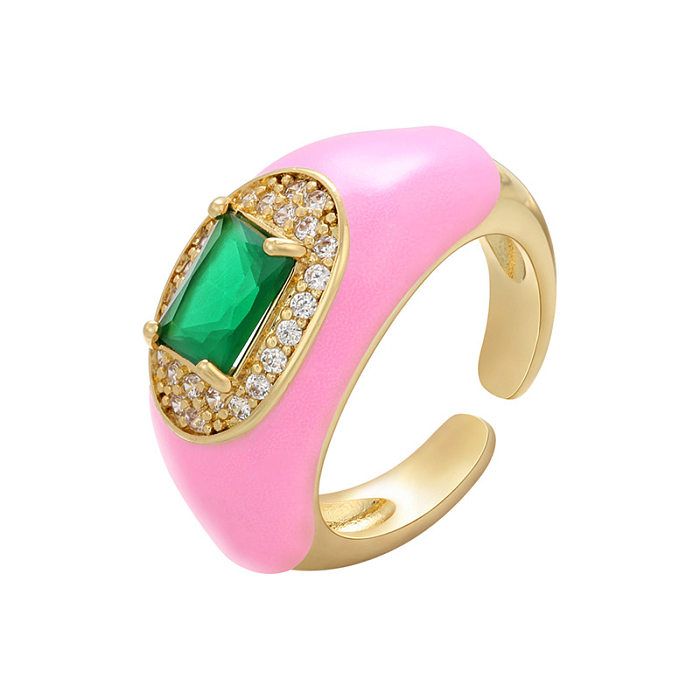 Wholesale Fashion Drop Oil Colored Emerald Adjustable Copper Ring jewelry