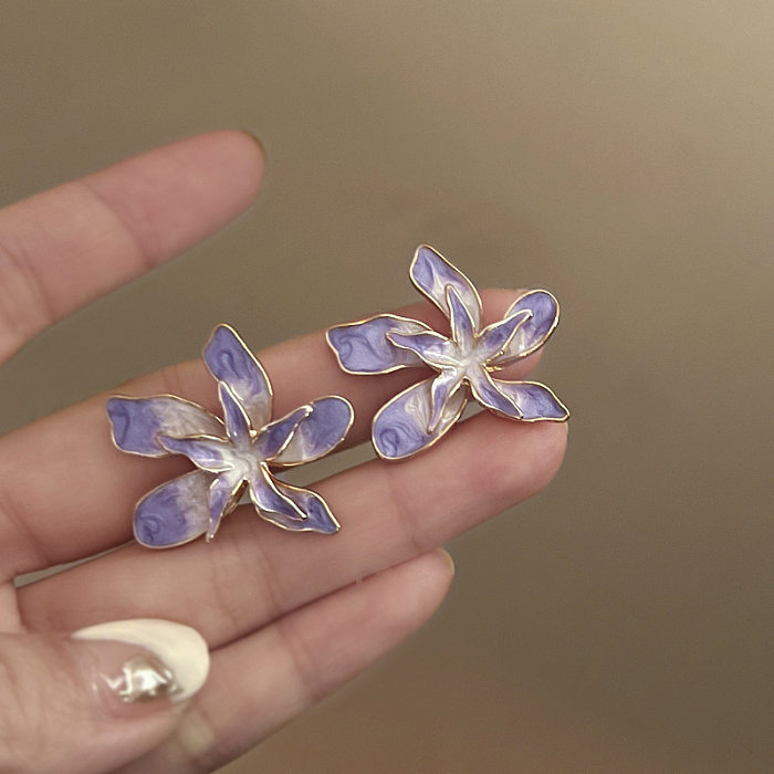 1 par retro flor cobre esmalte incrustação pérolas artificiais brincos de strass