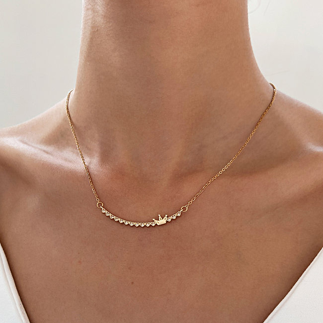 Simple Style Heart Shape Crown Copper Inlay Zircon Pendant Necklace 1 Piece