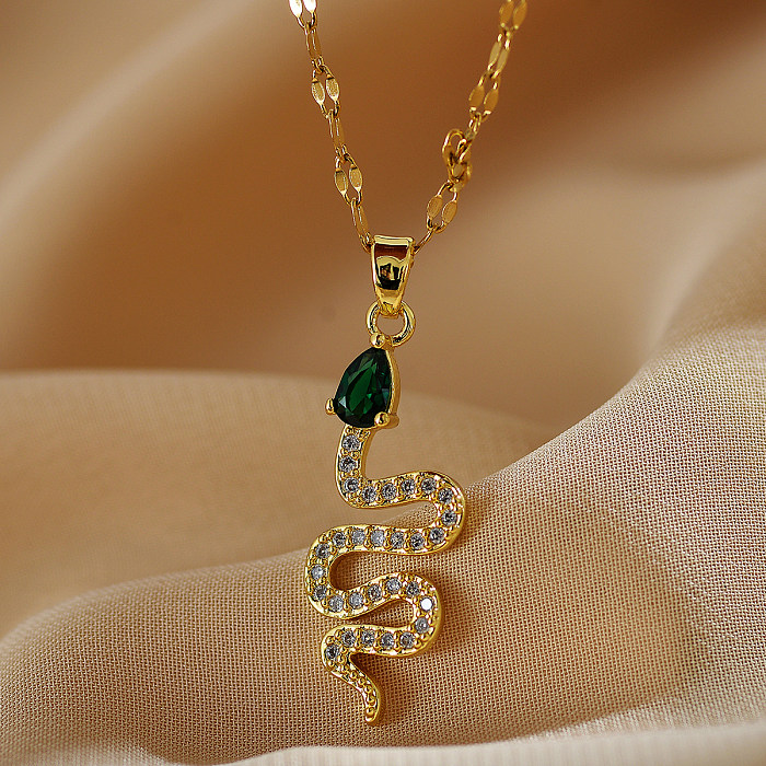 Simple Style Snake Copper Inlay Zircon Necklace