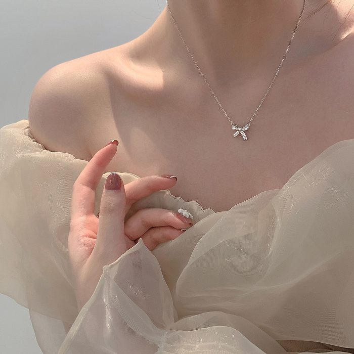 Sweet Heart Shape Butterfly Copper Tassel Plating Inlay Zircon Necklace