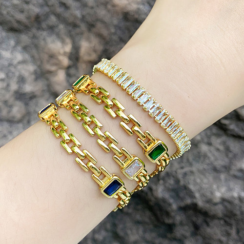 Elegant Simple Style Streetwear Geometric Copper Plating Inlay Zircon 18K Gold Plated Bracelets