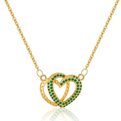 Sweet Heart Shape Copper Inlay Zircon Pendant Necklace
