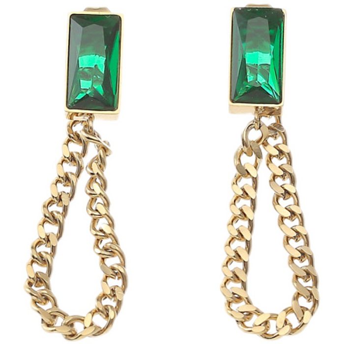 1 Pair Retro Simple Style Rectangle Plating Inlay Copper Artificial Crystal 14K Gold Plated Drop Earrings
