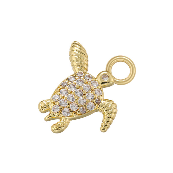 Encantos chapados en oro de 18 quilates con incrustaciones de cobre y animales de tortuga de estilo simple y lindo casual