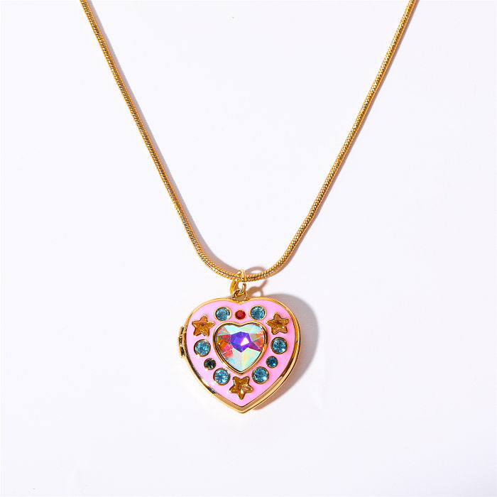 Fashion Heart Shape Copper Plating Inlay Zircon Pendant Necklace 1 Piece