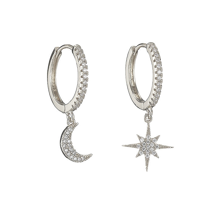 Simple Geometric Moon Snowflake Copper Inlaid Zirconium Irregular Earrings