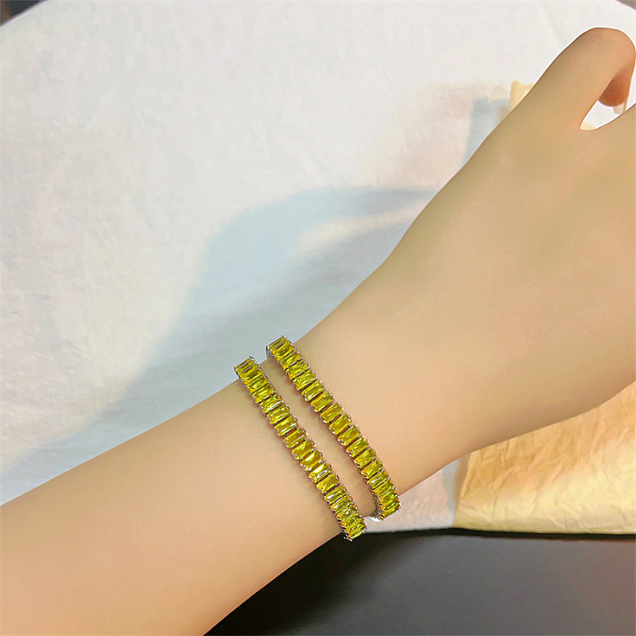 Elegante, glamouröse, glänzende, rechteckige, verkupferte Inlay-Zirkon-Armbänder mit Weißgold