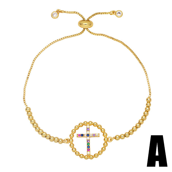Moda cruz árvore da vida pulseira de cobre feminino zircão ajustável puxar pulseira