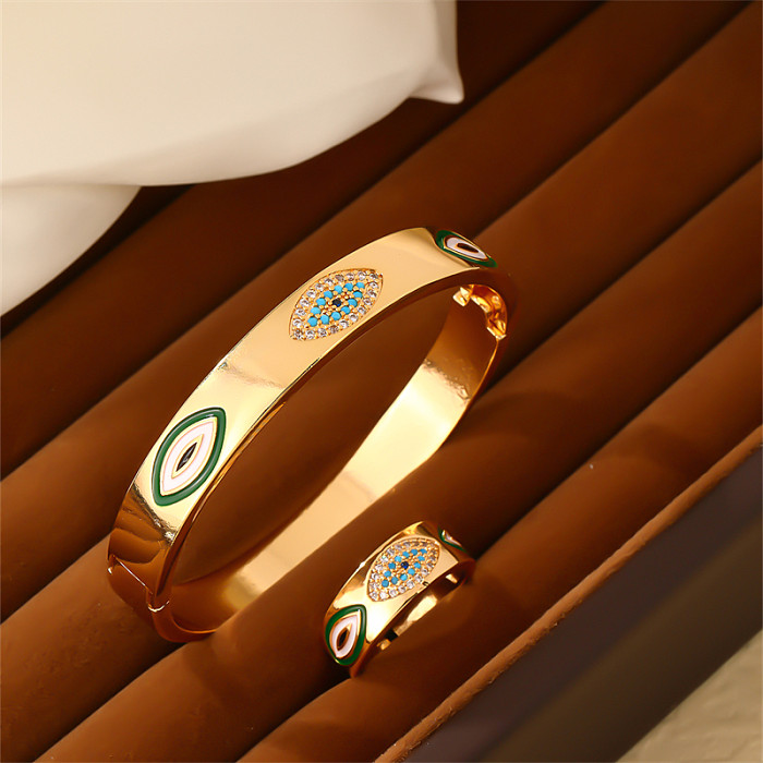 Casual Elegant Round Devil'S Eye Copper Enamel Plating Inlay Zircon Gold Plated Rings Bracelets
